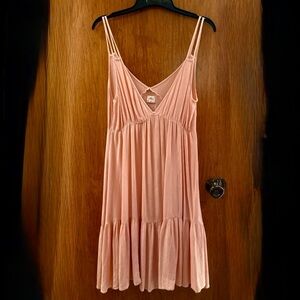 O'Neill Women  Peach Saltwater Solids Crinkle Cotton Cover Up Tank Beach Dress L